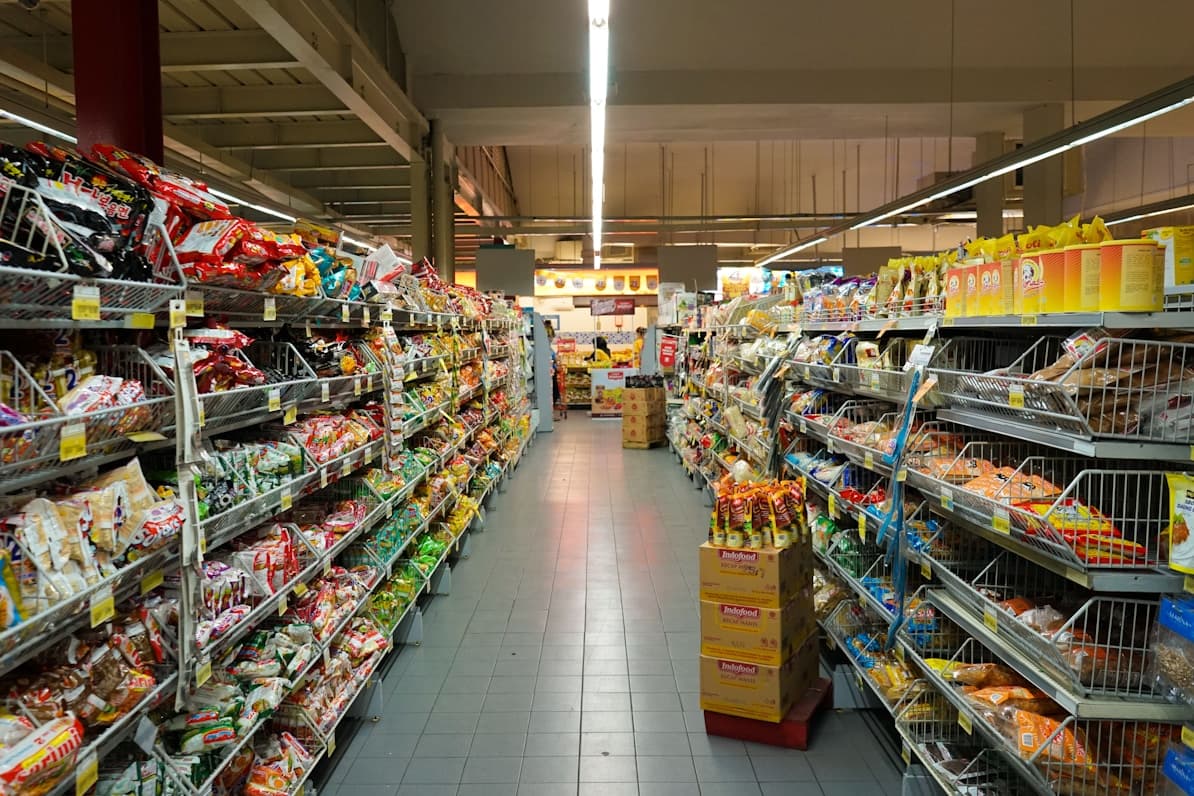 Stocked aisles inside GR Super Market